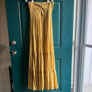 Yellow Strapless Maxi Dress. Size S